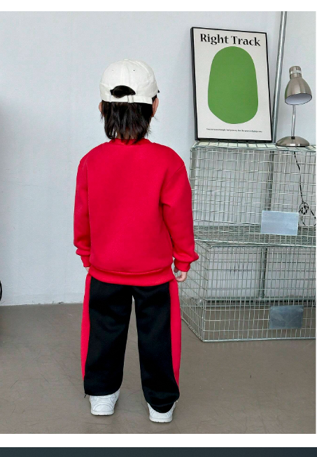 2pcs Young Boys Casual Color Block Splice Hooded Sweatshirt Top + Sweatpants Outfit Set Carousel 1