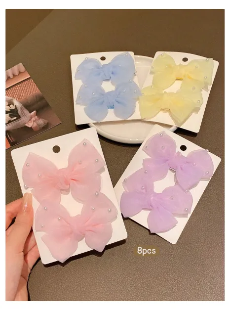 8pcs Assorted Color Sweet Style Hair Clips, Suitable For Everyday Use Carousel 4