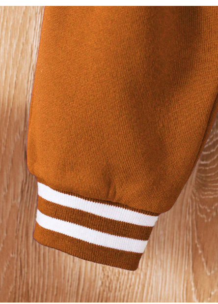 1 Set Baby Boy Cardigan Snap Button Baseball Jacket With Letter Print And Letter Print Elastic Waist Pants Carousel 4