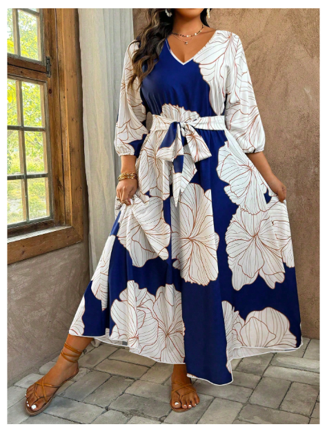 Sleeveless Digital Print Plus Size Dress Carousel 5