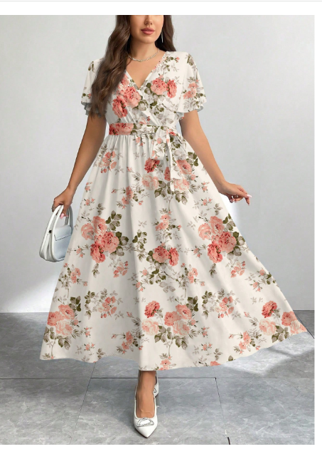 Plus Size Casual Vintage Floral Pattern Loose Dress