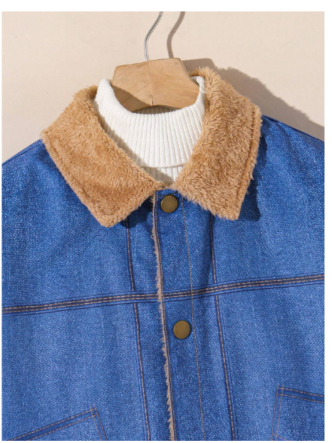 Boys Casual Denim Effect Thermal Lined Mid-Weight Warm Lapel Long Sleeve Woven Jacket Carousel 2