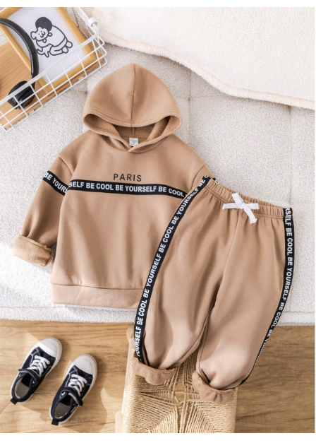 Boys Casual Cute Graphic Sporty Street Style Pullover Hoodie And Relaxed Fit Knit Pants Set Carousel 3