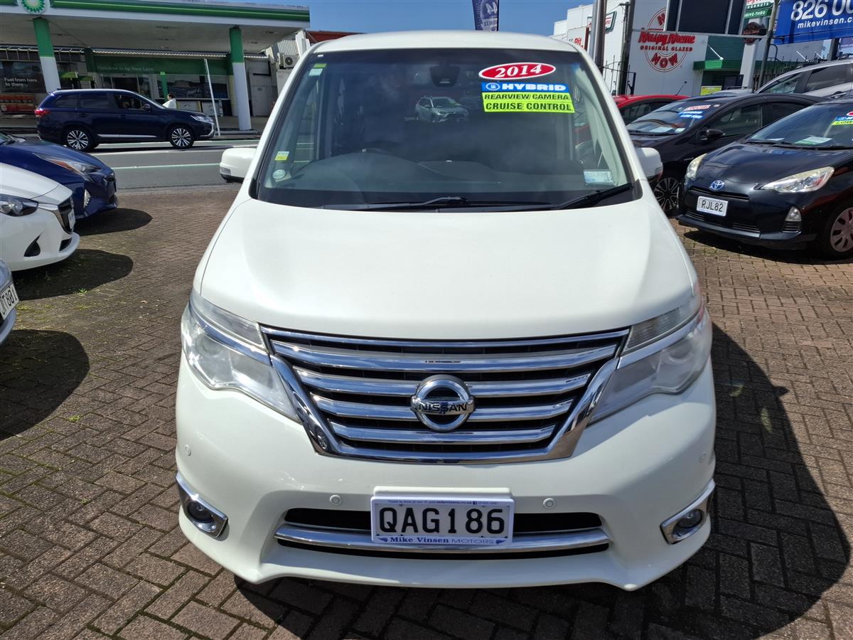 2014 Nissan Serena HYBRID CRUISE CONTROL  360 CAM  EMERGENCY BREAKING  PRE-CRASH SENSOR  LANE ASSIST  AUTO STOP  2 POWER SLIDING DOORS  PARKING SENSORS  ECO MODE  FACTORY ALLOYS Carousel 1
