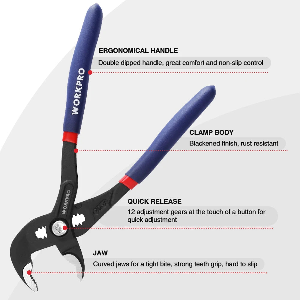 WORKPRO W031331AS Water Pump Pliers – Quick-Adjust Groove Joint, 7" & 10" Sizes Carousel 3