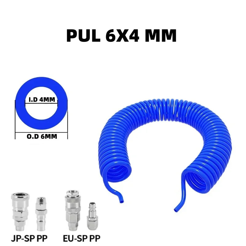PU Spring Spiral Air Hose with Fittings – 6/9/12/15M Flexible Pneumatic Compressor Hose Carousel 26