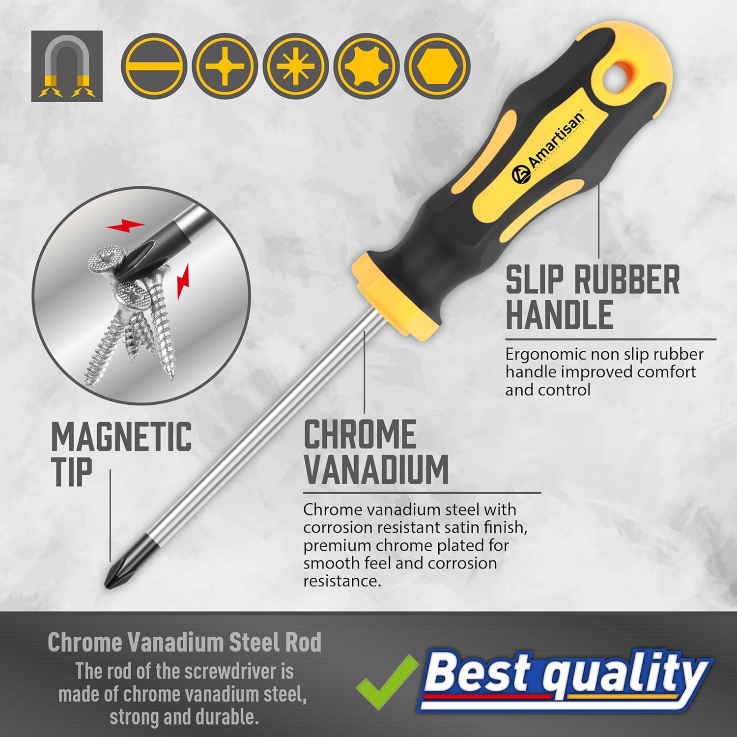 Amartisan 43-Piece Magnetic Screwdriver Set – CR-V Steel with Case, Bits & Magnetizer Carousel 1