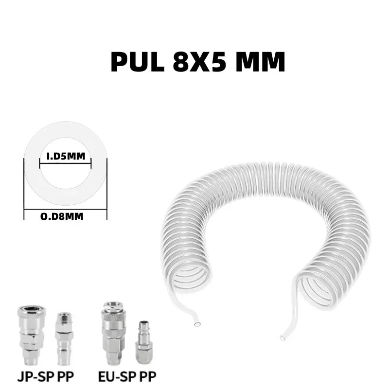 PU Spring Spiral Air Hose with Fittings – 6/9/12/15M Flexible Pneumatic Compressor Hose Carousel 25