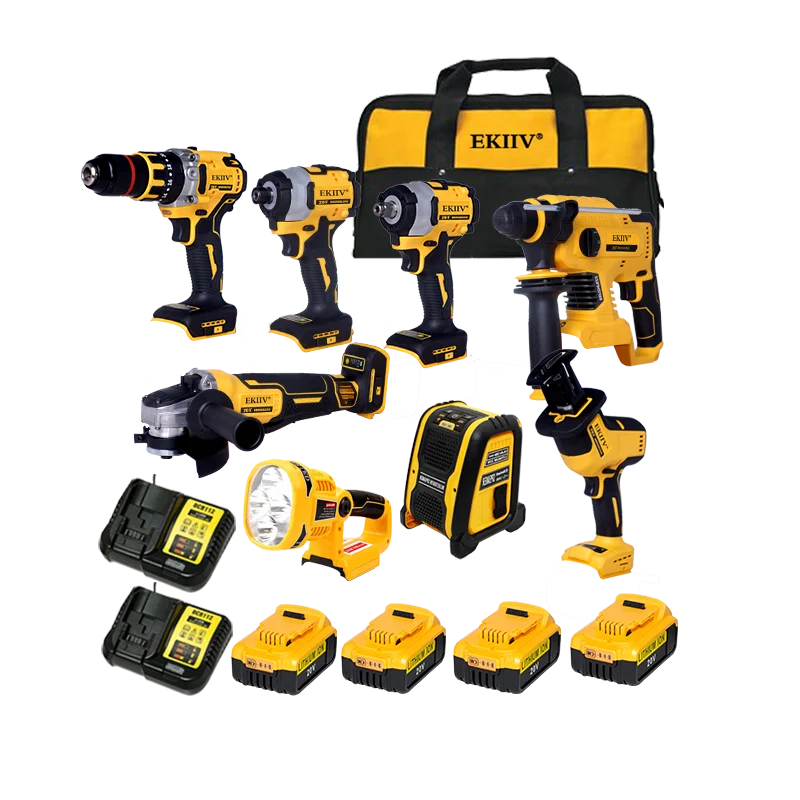 EKIIV 9-Piece Cordless Power Tool Combo Kit | 18V/21V | 3x Batteries | CE Certified Carousel 1