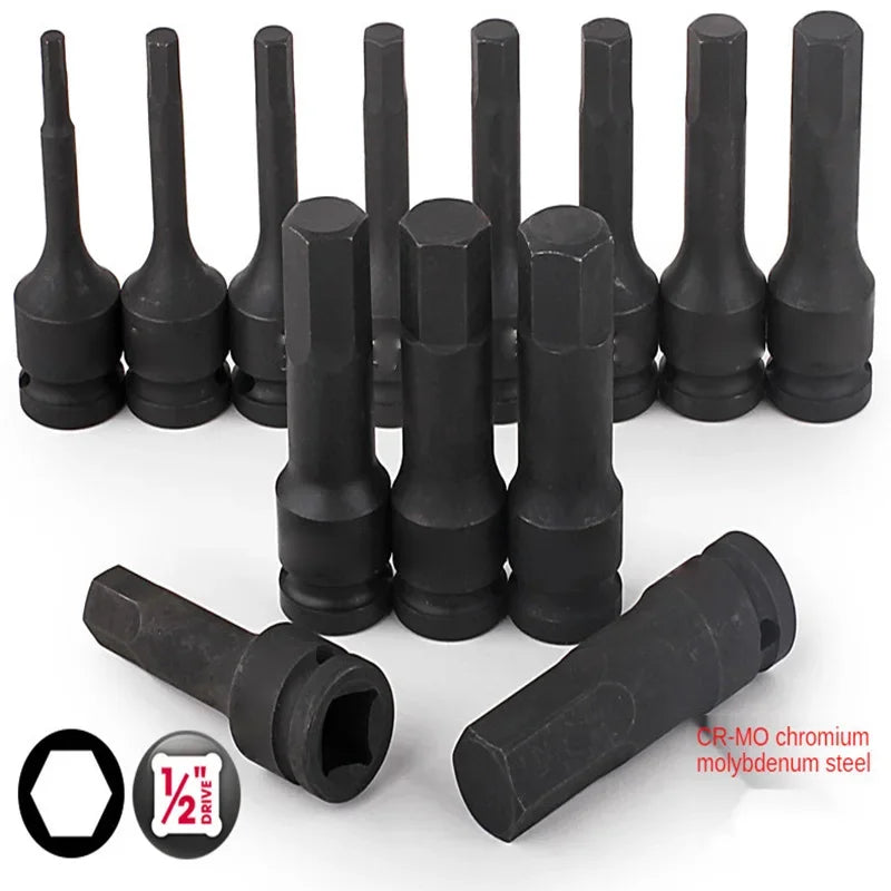 1/2" Drive Hex Impact Bit Socket Set | Cr-Mo Steel | 8pc (H5-H19) or 10pc (H5-H19) | Pneumatic & Battery Tools Carousel 7