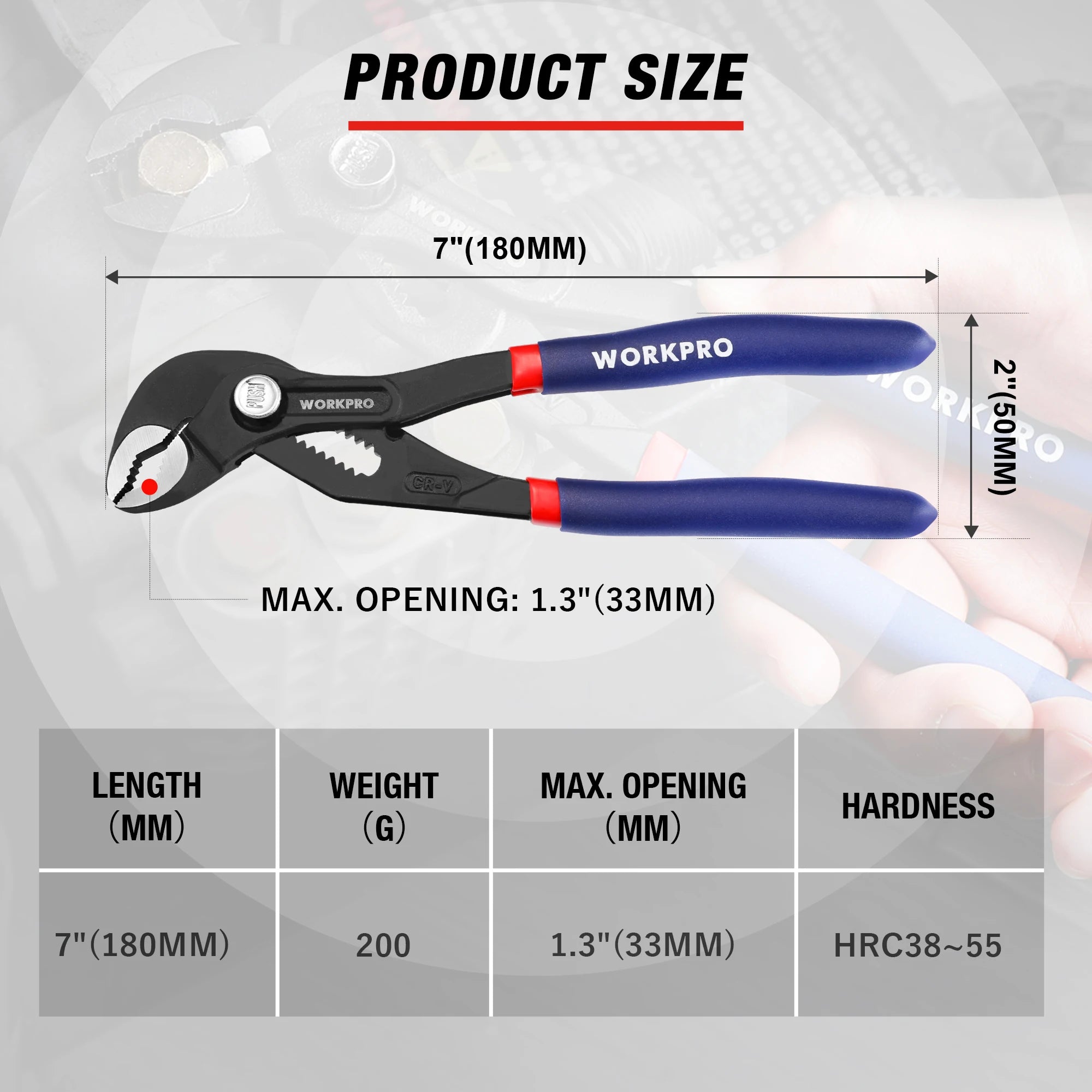 WORKPRO W031331AS Water Pump Pliers – Quick-Adjust Groove Joint, 7" & 10" Sizes Carousel 1