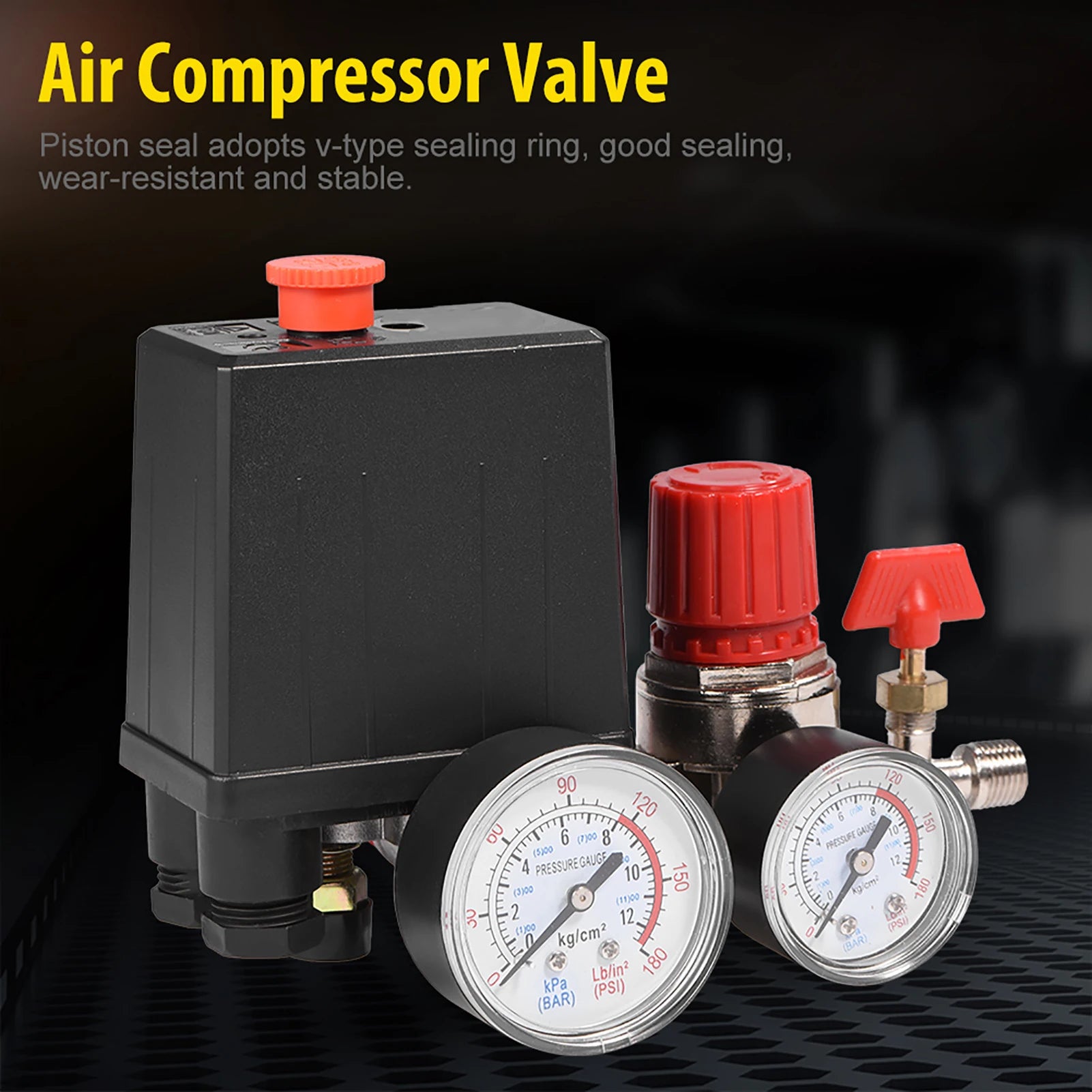 Air Compressor Pressure Switch & Control Valve Regulator with Gauges Carousel 13