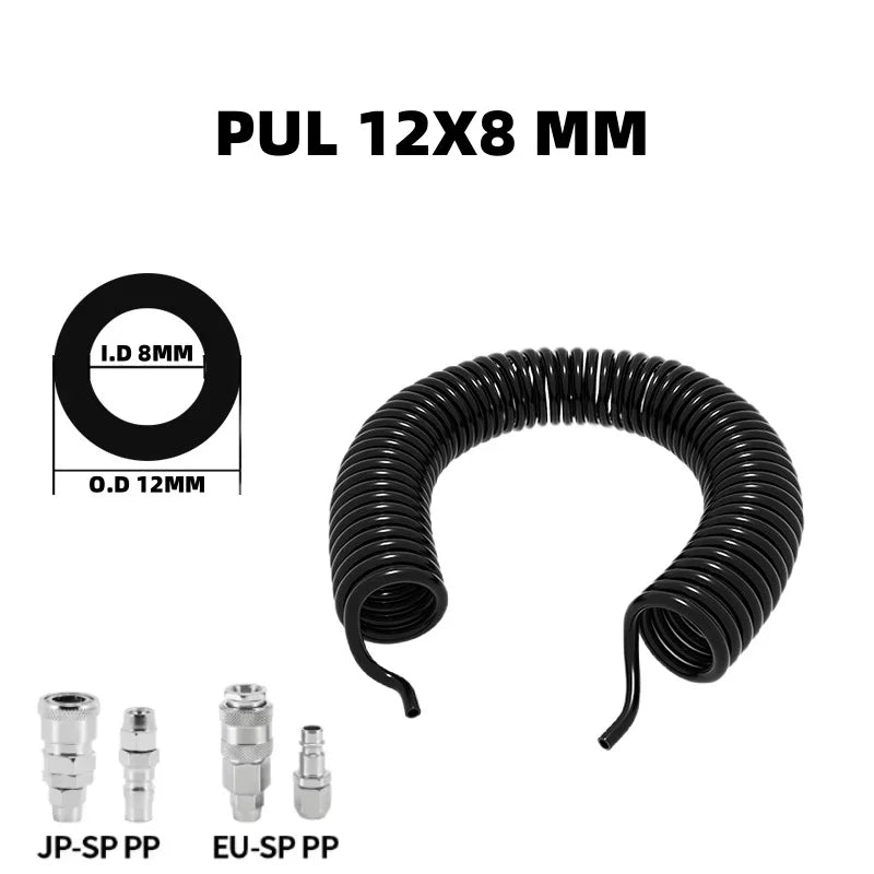 PU Spring Spiral Air Hose with Fittings – 6/9/12/15M Flexible Pneumatic Compressor Hose Carousel 20