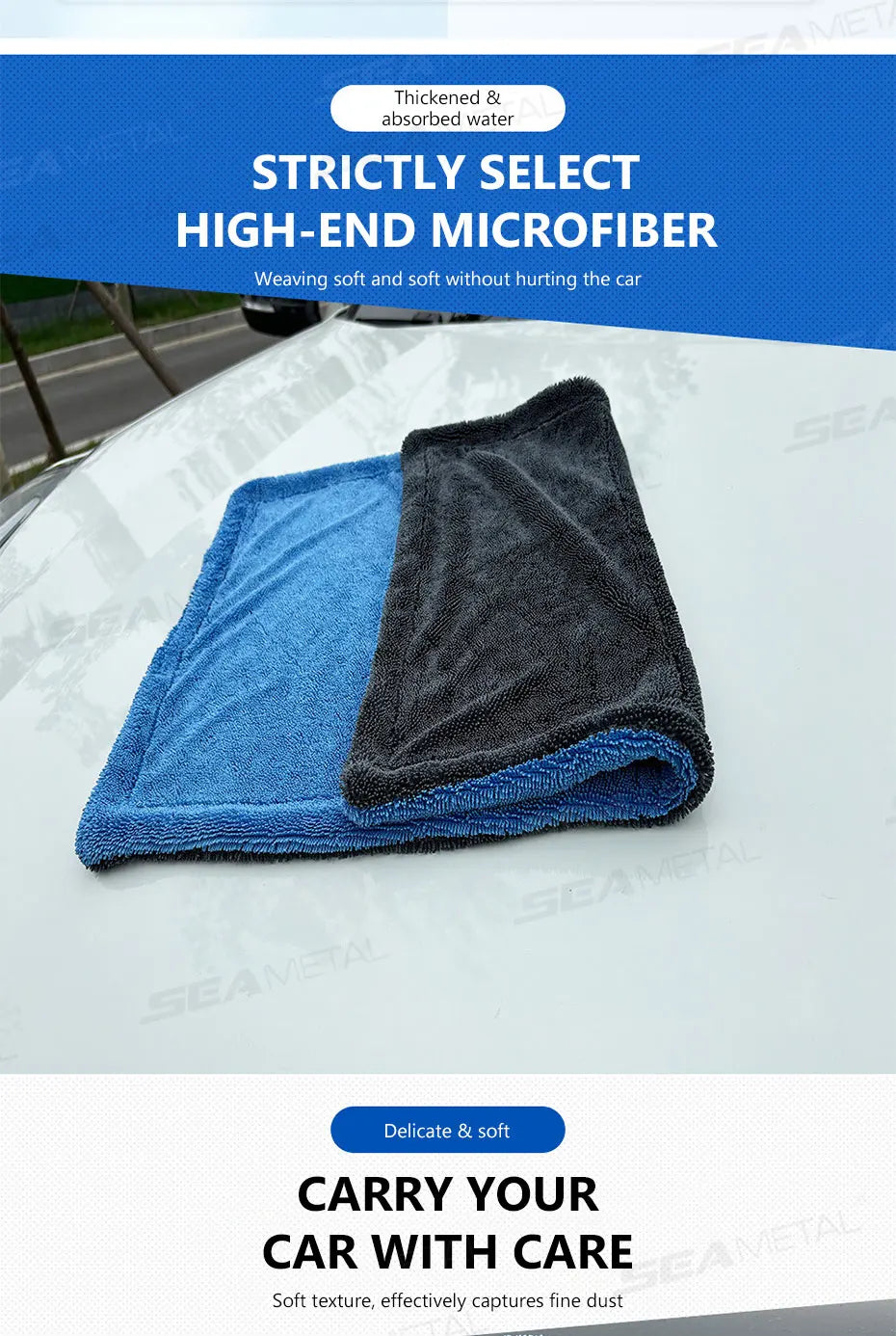SEAMETAL 1200GSM Microfiber Car Detailing Towel | Ultra-Soft Scratch-Free | 3 Sizes | Gray, Red & Blue Carousel 7