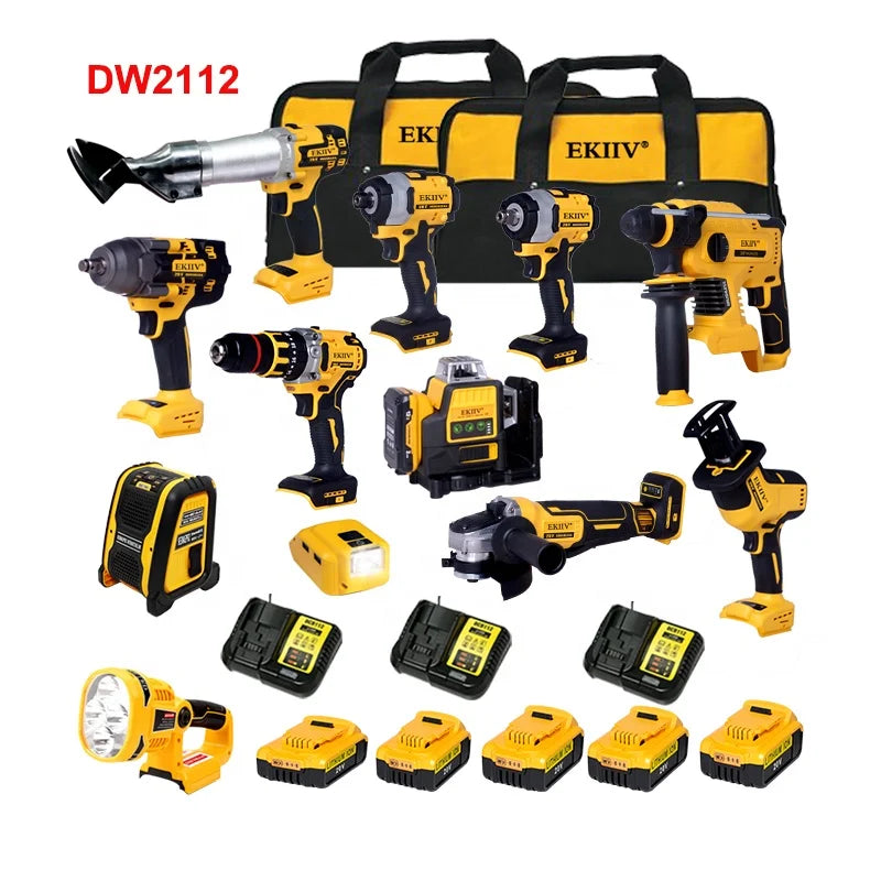 EKIIV 9-Piece Cordless Power Tool Combo Kit | 18V/21V | 3x Batteries | CE Certified Carousel 2