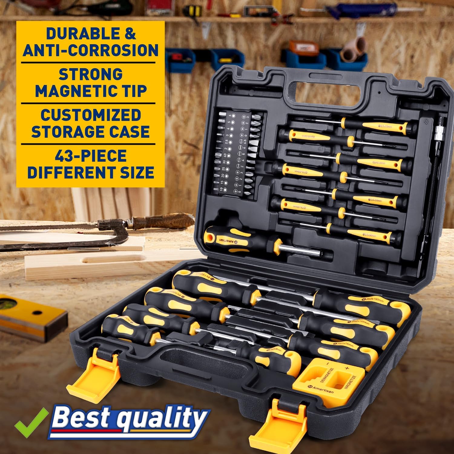 Amartisan 43-Piece Magnetic Screwdriver Set – CR-V Steel with Case, Bits & Magnetizer Carousel 5