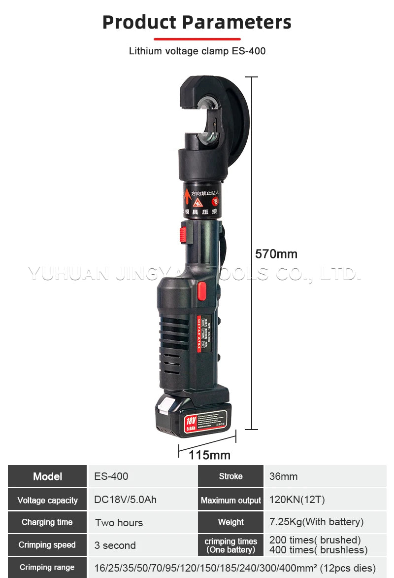 Electric Hydraulic Crimping Tool Kit | 12 Dies | 6T & 12T Models | 6AWG–800MCM Carousel 12