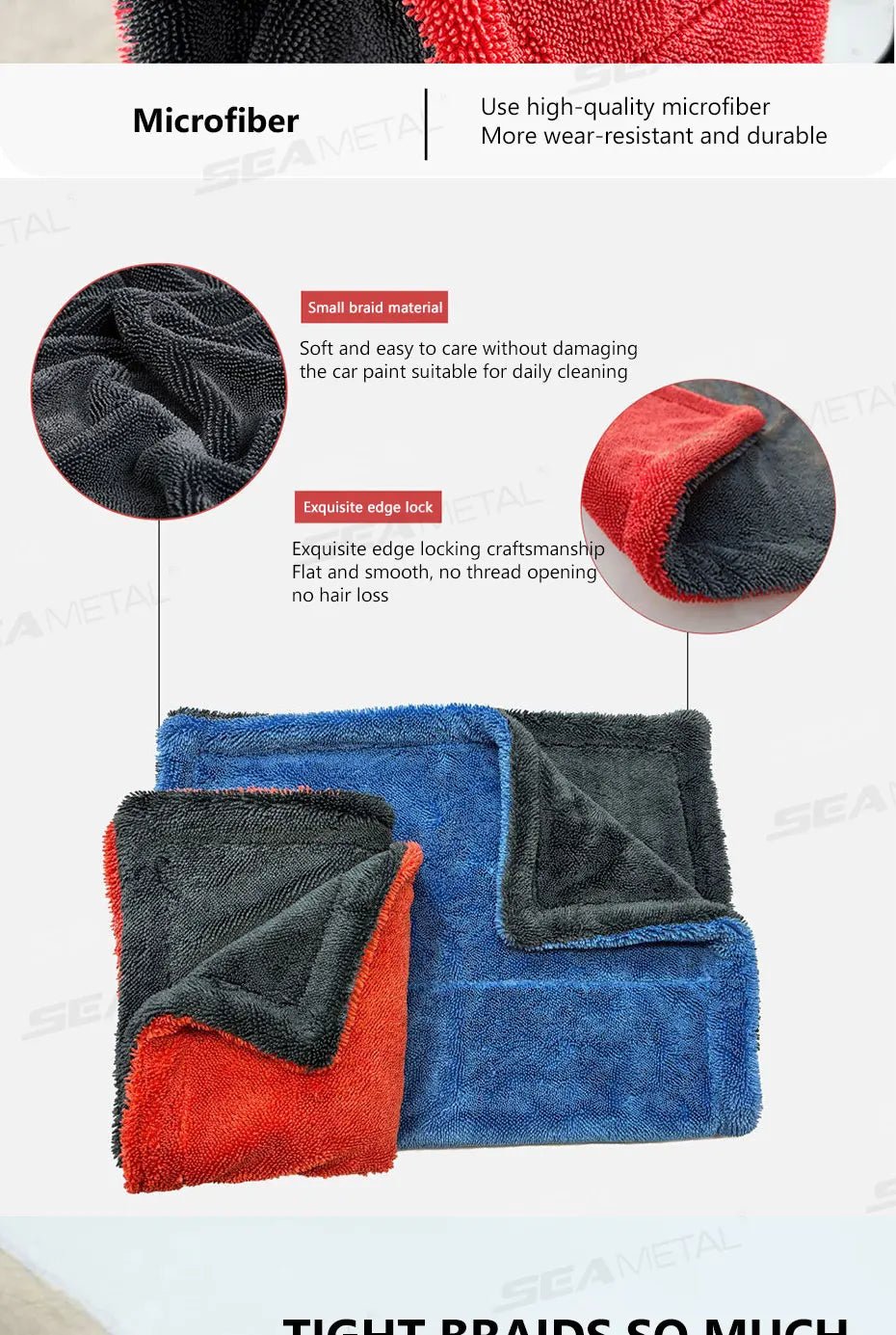 SEAMETAL 1200GSM Microfiber Car Detailing Towel | Ultra-Soft Scratch-Free | 3 Sizes | Gray, Red & Blue Carousel 10