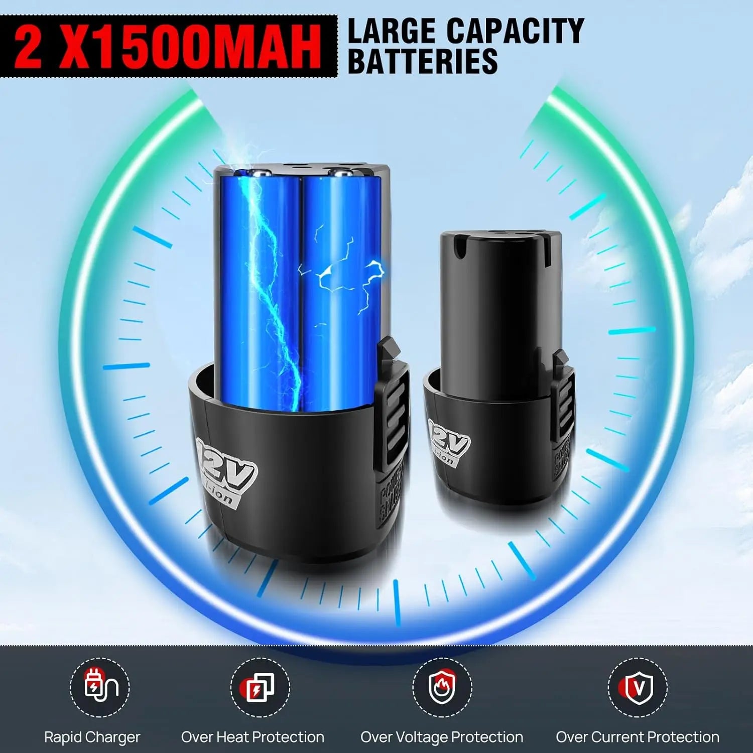 12V Cordless Ratchet Wrench | 3/8" Drive | 2x 1500mAh Batteries & 7 Sockets Included Carousel 6