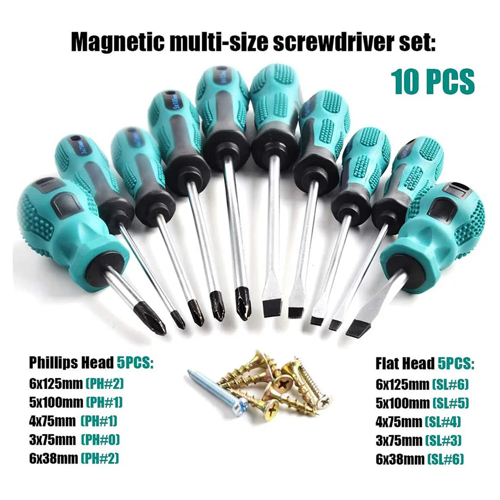 10pc Magnetic Screwdriver Set – Chrome Vanadium Phillips & Flat Head with Non-Slip Handle Carousel 3