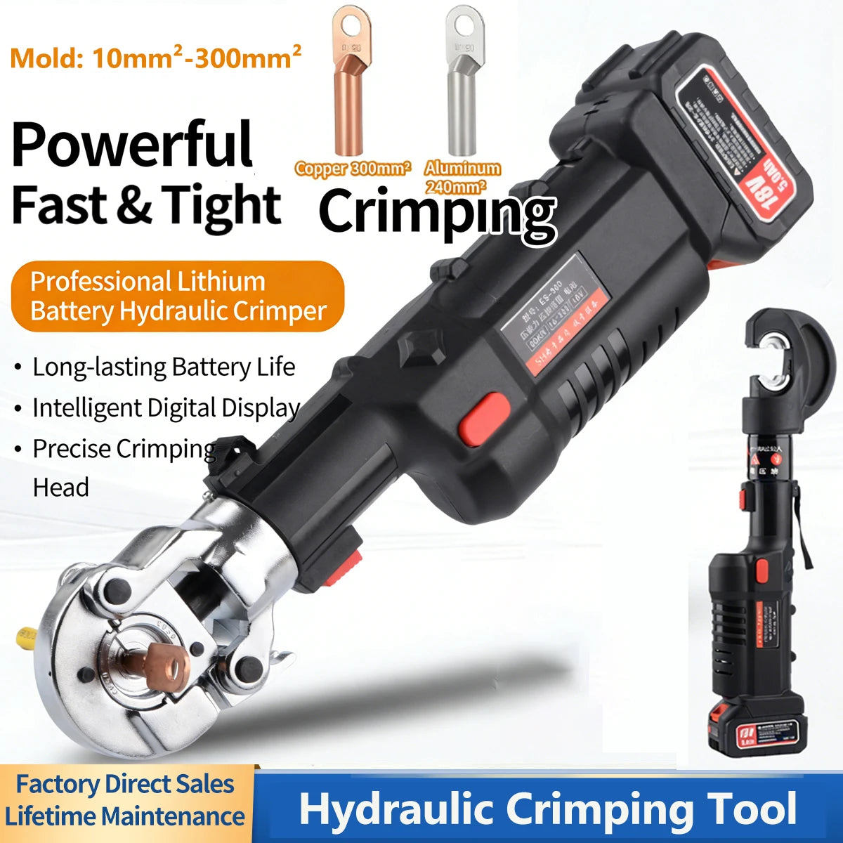 Electric Hydraulic Crimping Tool Kit | 12 Dies | 6T & 12T Models | 6AWG–800MCM