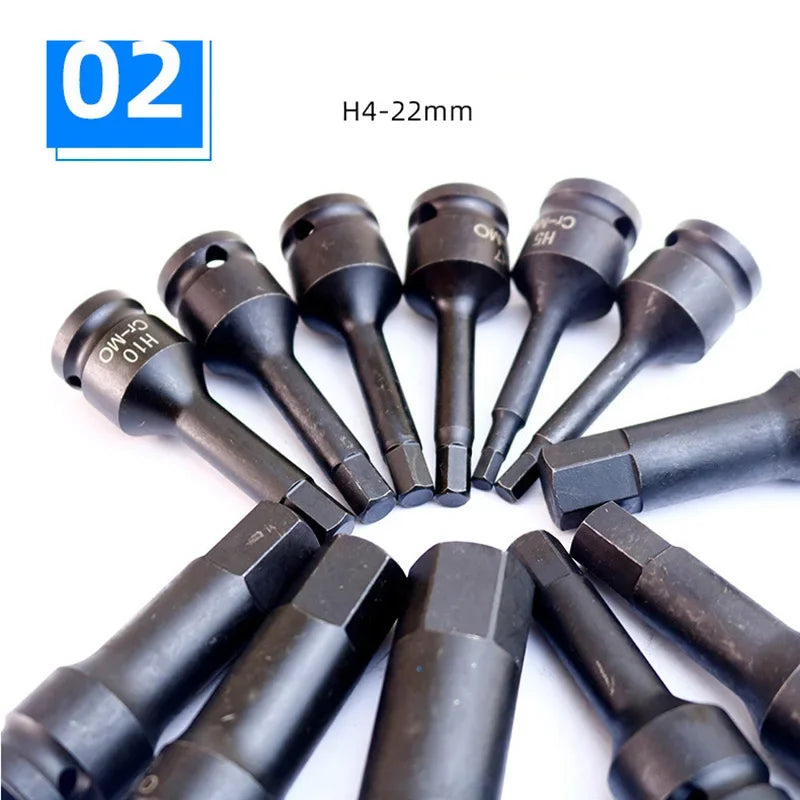 1/2" Drive Hex Impact Bit Socket Set | Cr-Mo Steel | 8pc (H5-H19) or 10pc (H5-H19) | Pneumatic & Battery Tools Carousel 18