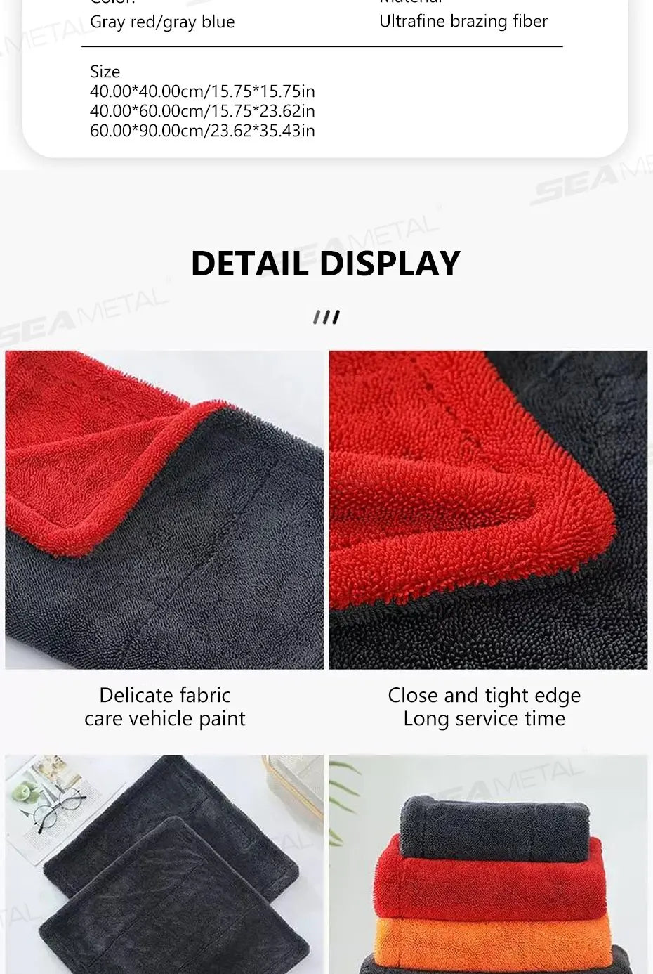 SEAMETAL 1200GSM Microfiber Car Detailing Towel | Ultra-Soft Scratch-Free | 3 Sizes | Gray, Red & Blue Carousel 17
