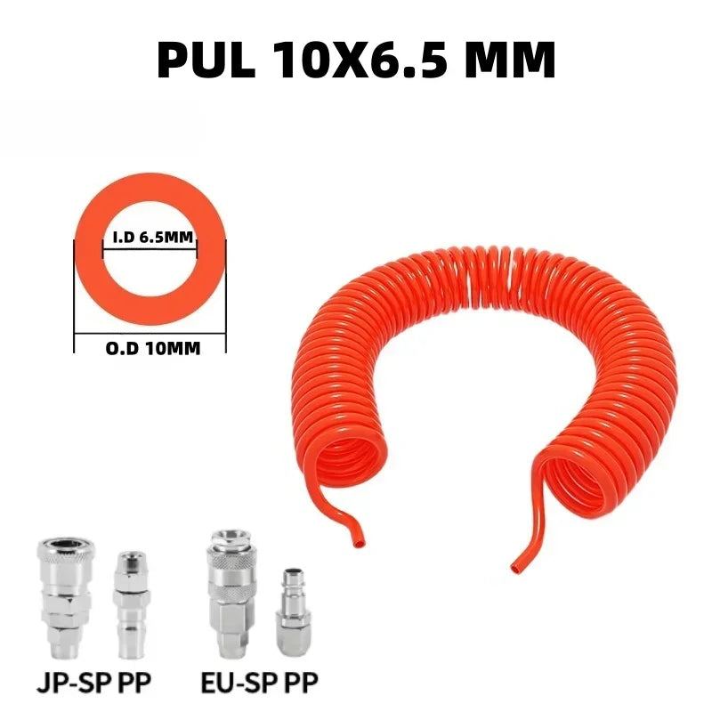 PU Spring Spiral Air Hose with Fittings – 6/9/12/15M Flexible Pneumatic Compressor Hose Carousel 19