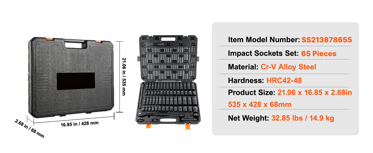SucceBuy 65-Piece 1/2" Drive Impact Socket Set | Cr-V Steel | HRC 42-48 | Metric & Imperial Carousel 11