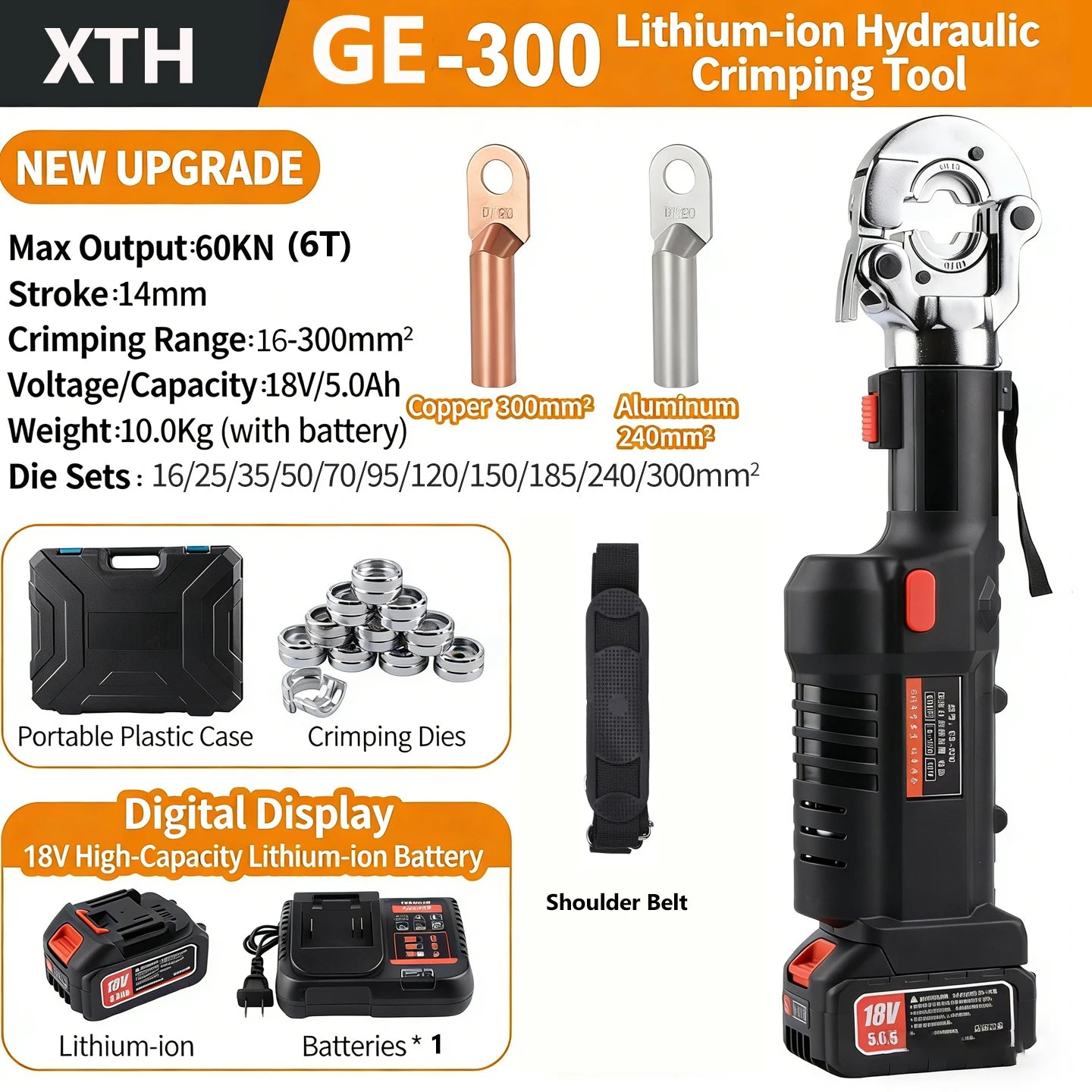 Electric Hydraulic Crimping Tool Kit | 12 Dies | 6T & 12T Models | 6AWG–800MCM Carousel 14