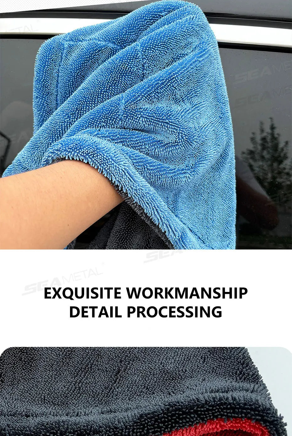SEAMETAL 1200GSM Microfiber Car Detailing Towel | Ultra-Soft Scratch-Free | 3 Sizes | Gray, Red & Blue Carousel 8