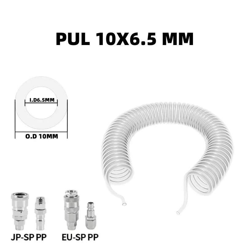PU Spring Spiral Air Hose with Fittings – 6/9/12/15M Flexible Pneumatic Compressor Hose Carousel 24