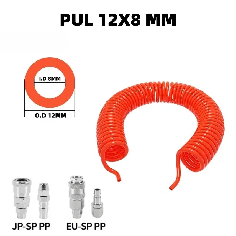 PU Spring Spiral Air Hose with Fittings – 6/9/12/15M Flexible Pneumatic Compressor Hose Carousel 22