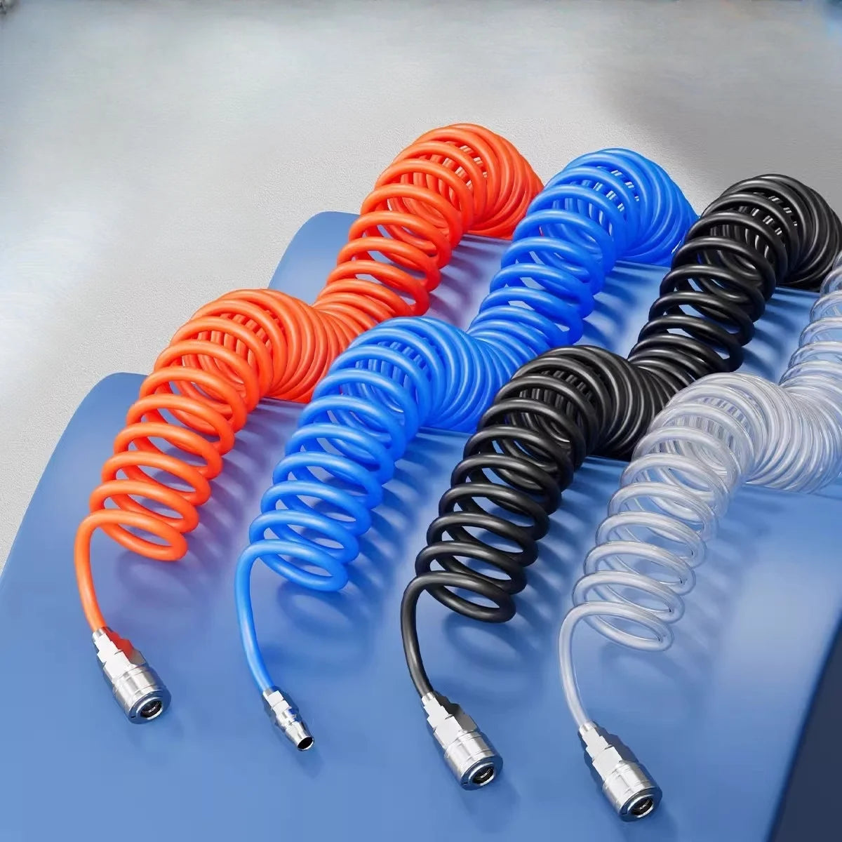 PU Spring Spiral Air Hose with Fittings – 6/9/12/15M Flexible Pneumatic Compressor Hose Carousel 5