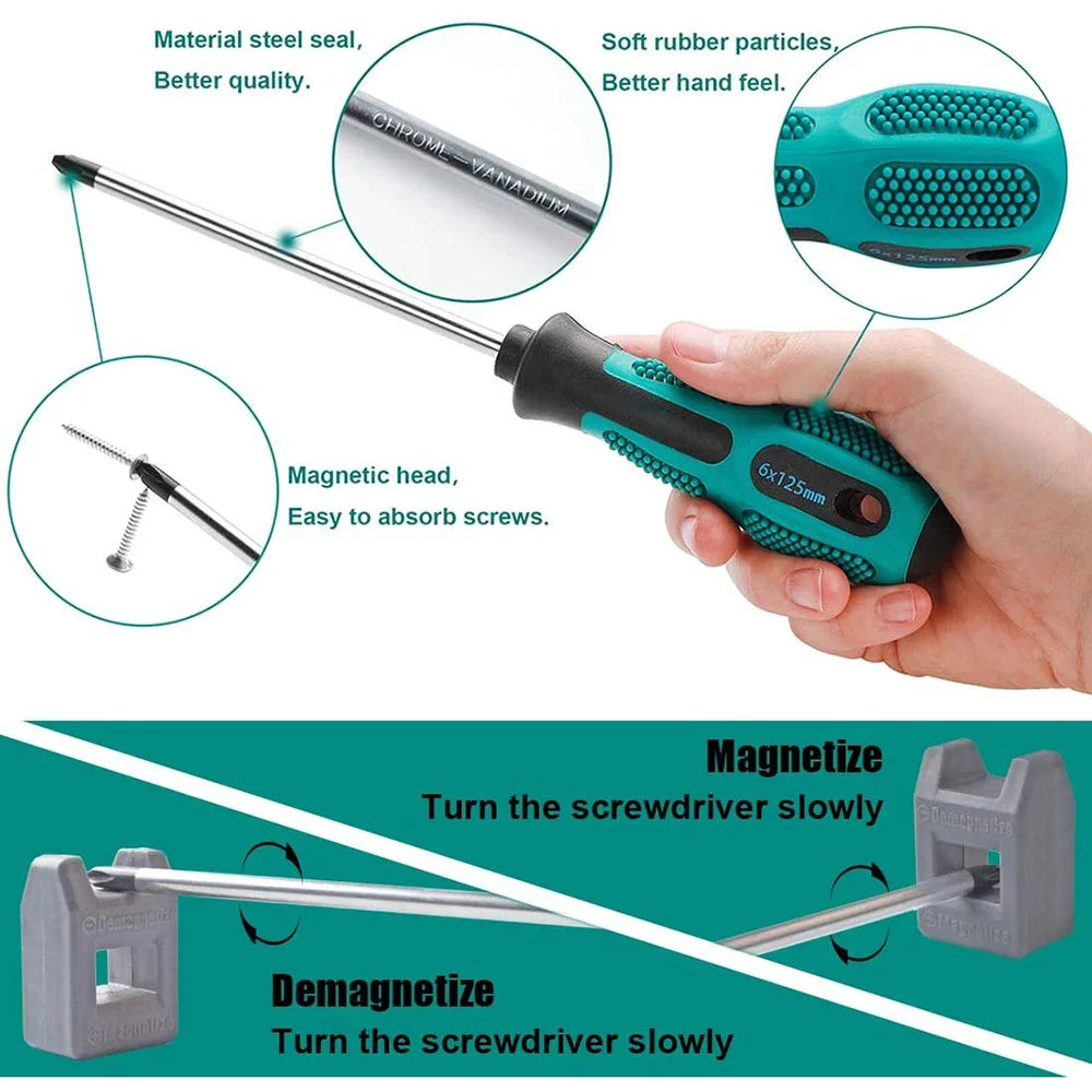 10pc Magnetic Screwdriver Set – Chrome Vanadium Phillips & Flat Head with Non-Slip Handle Carousel 11