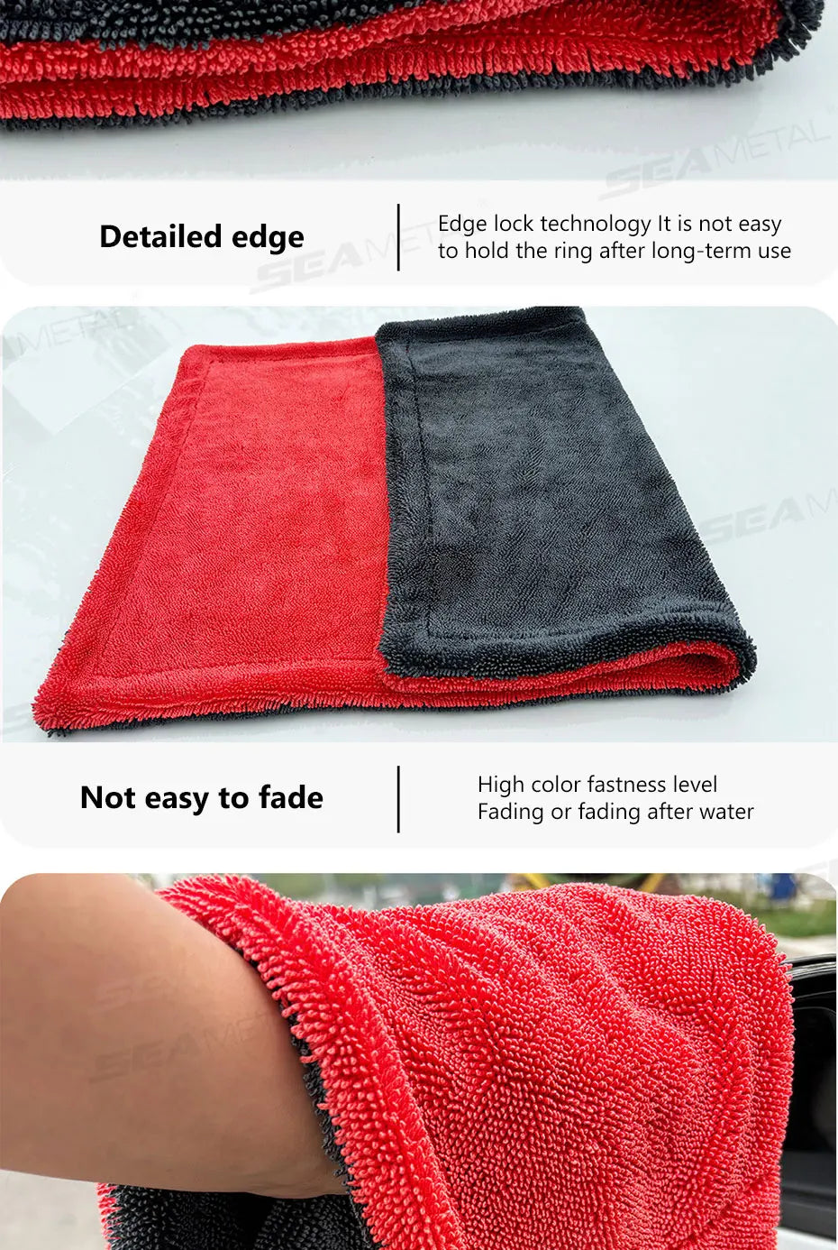 SEAMETAL 1200GSM Microfiber Car Detailing Towel | Ultra-Soft Scratch-Free | 3 Sizes | Gray, Red & Blue Carousel 9