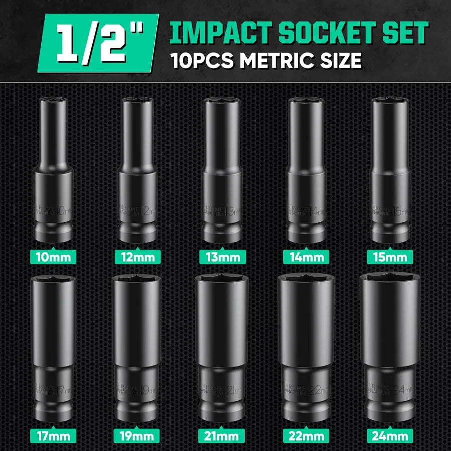 1/2" Drive Impact Socket Set | 10, 15 & 20 Piece CR-V Metric Sets Carousel 1