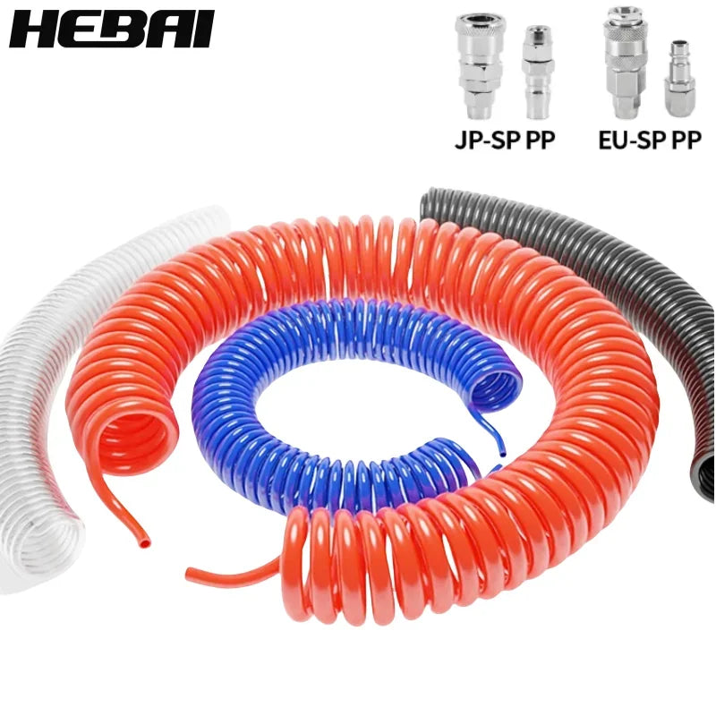 PU Spring Spiral Air Hose with Fittings – 6/9/12/15M Flexible Pneumatic Compressor Hose Carousel 6