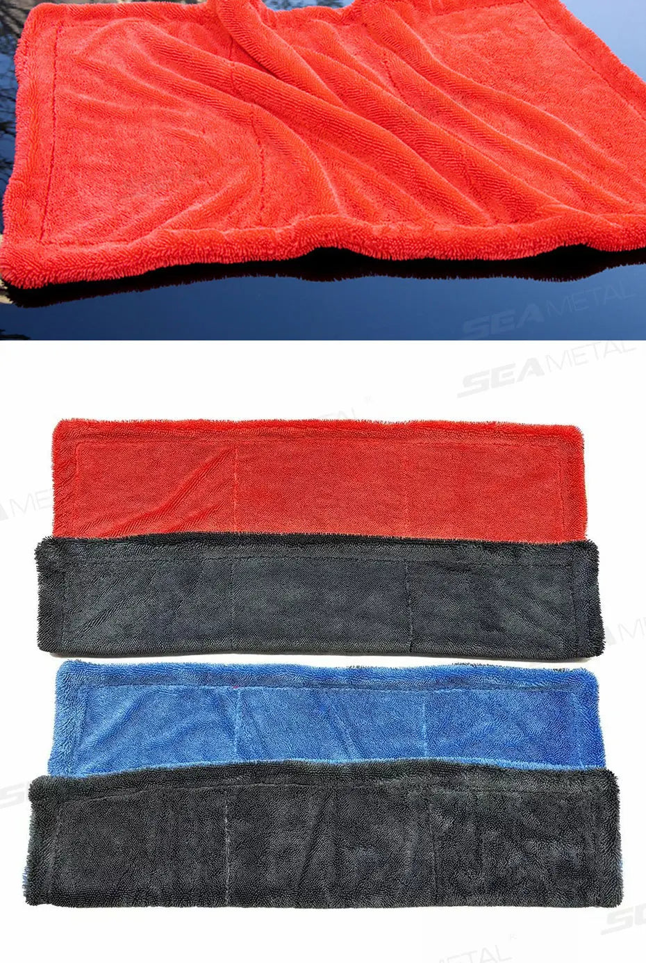 SEAMETAL 1200GSM Microfiber Car Detailing Towel | Ultra-Soft Scratch-Free | 3 Sizes | Gray, Red & Blue Carousel 21