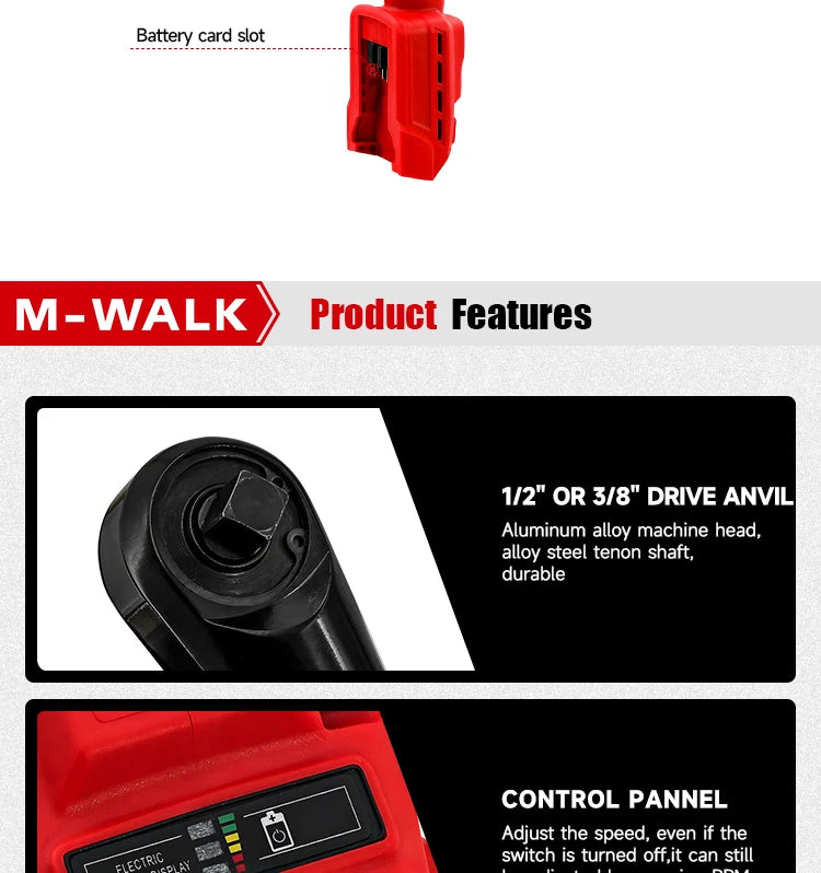 M-WALK 18V Cordless Brushless Ratchet Wrench – Right Angle, 80Nm, 1/2" & 3/8" Drive Carousel 10