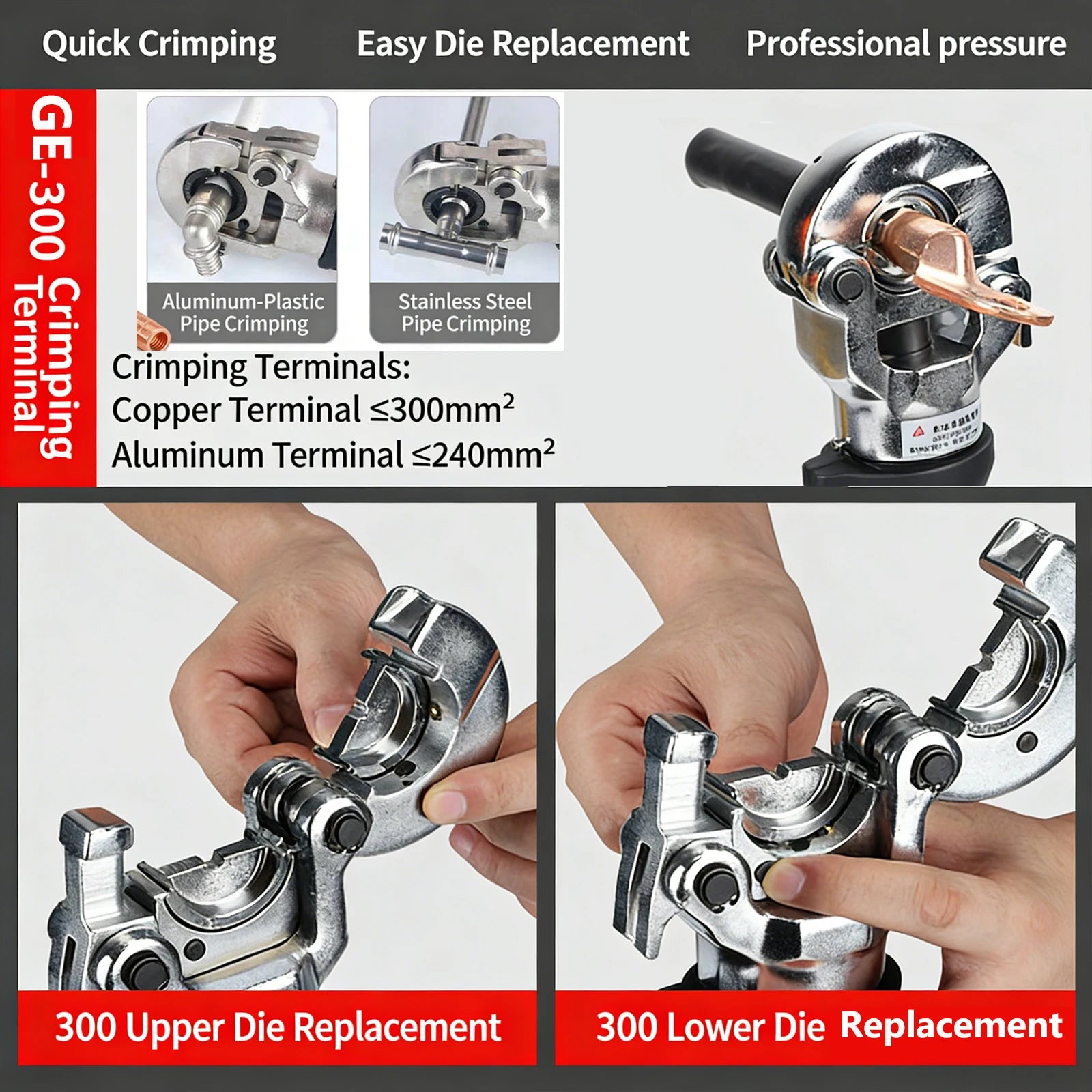 Electric Hydraulic Crimping Tool Kit | 12 Dies | 6T & 12T Models | 6AWG–800MCM Carousel 3