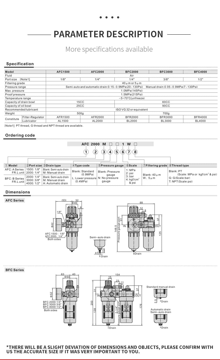 Pneumatic Filter Regulator Lubricator Combo | AFC/BFC 2000–4000 Series Carousel 7