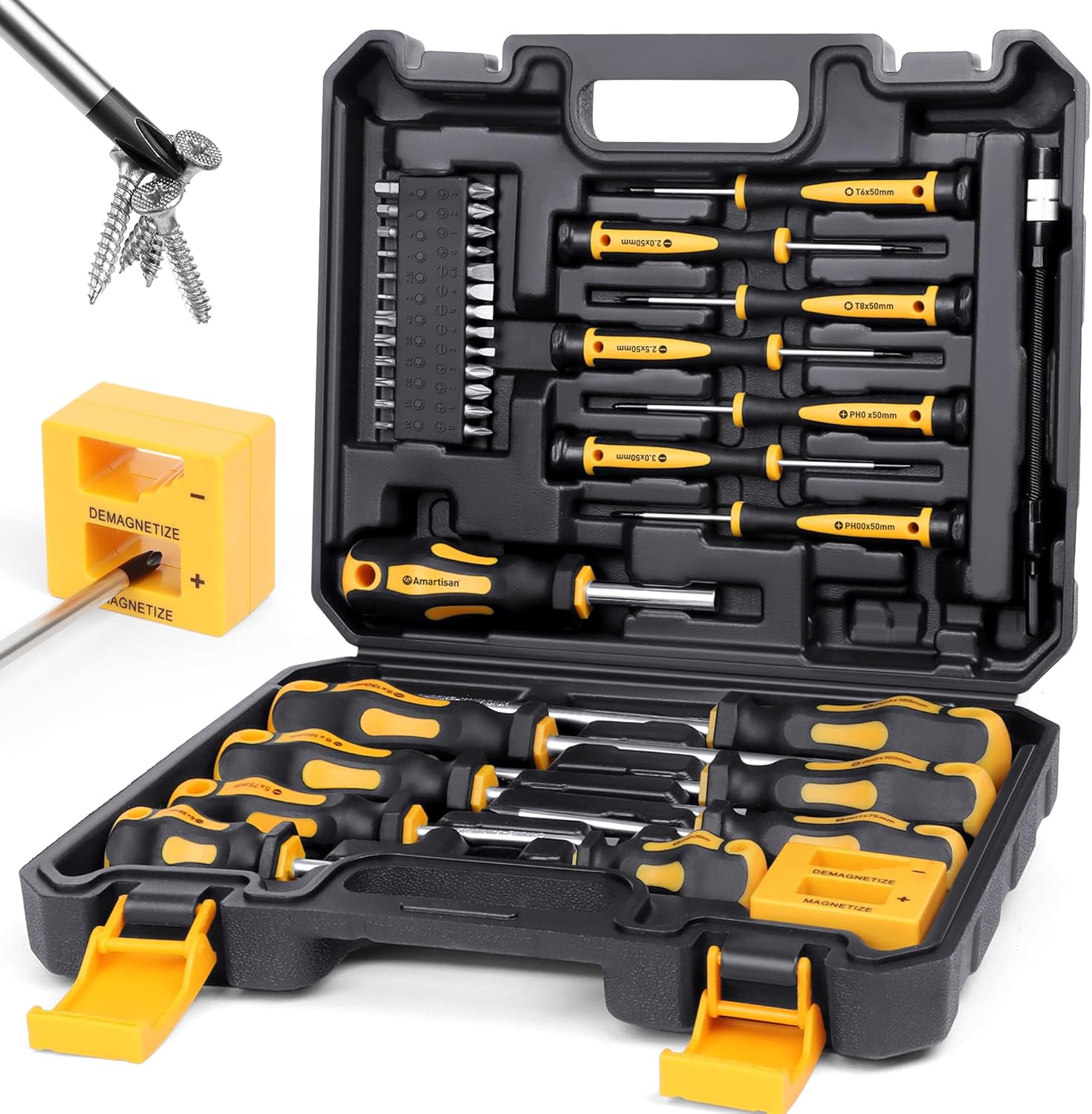 Amartisan 43-Piece Magnetic Screwdriver Set – CR-V Steel with Case, Bits & Magnetizer