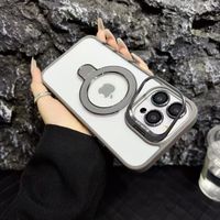 iPhone 15 Gray Magsafe Support Case with Camera Lens Protector & Dual Stand