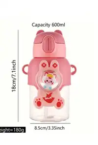 21oz Cute Cartoon Water Bottle With Lid And Straw - Leak-Proof Portable Sports Cup Carousel 3