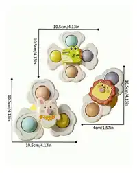 3pcs Suction Cup Rotating Toys, Baby And Toddler Sensory Fidget Toys Carousel 6