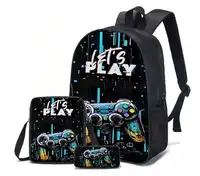 3-Piece Backpack Set, Fun Print/Game Print, Unisex, Crossbody Bag, Pencil Case, Backpack Carousel 2