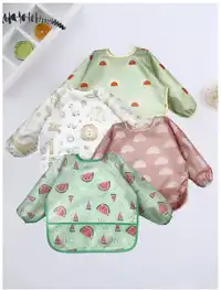1pc Cartoon Waterproof Long Sleeve Bib, Soft Feeding Bib, Baby Smock, Lightweight For All Seasons
