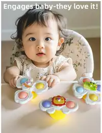 3pcs Suction Cup Rotating Toys, Baby And Toddler Sensory Fidget Toys Carousel 1