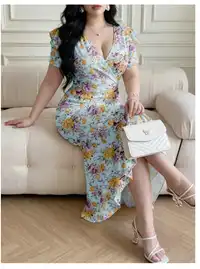  Ruffle Trim Flutter Sleeve Ditsy Floral Waist-Cinching A-Line Woven Dress Carousel 4